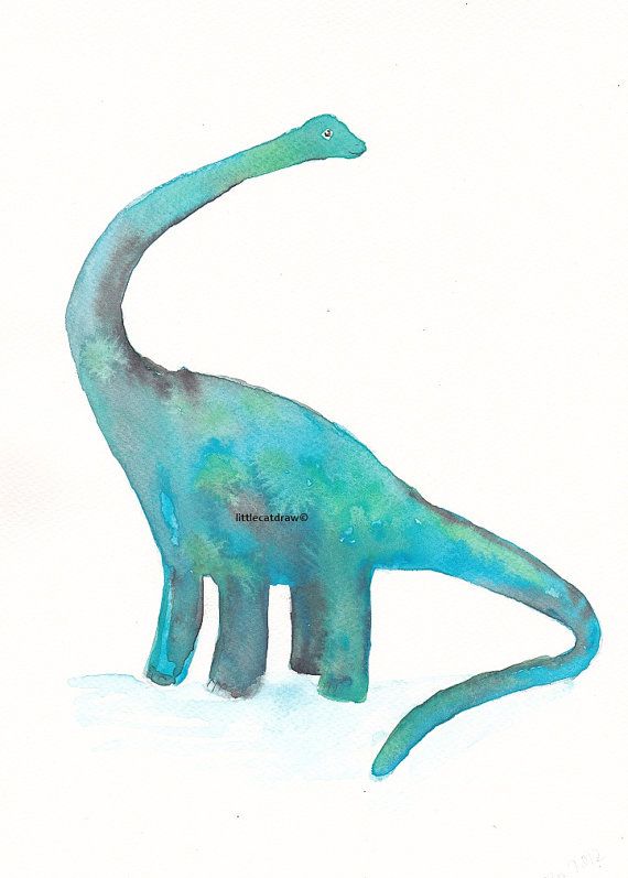 570x797 Dinosaur Print Diplodocus Watercolor Painting Print Teal Green Art