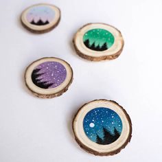 236x236 Galaxy Forest Watercolor Magnets Wood Slices Discs Inkerbell