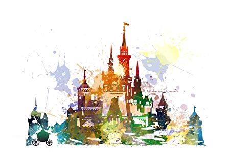 450x318 Disney Cinderella Castle Canvas Wall Art Picture Watercolour Style
