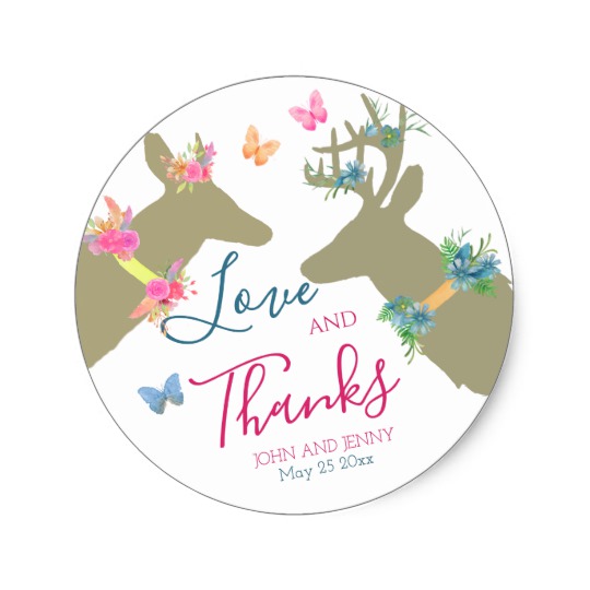 540x540 Love Amp Thanks Watercolor Boho Doe Amp Deer Classic Round Sticker