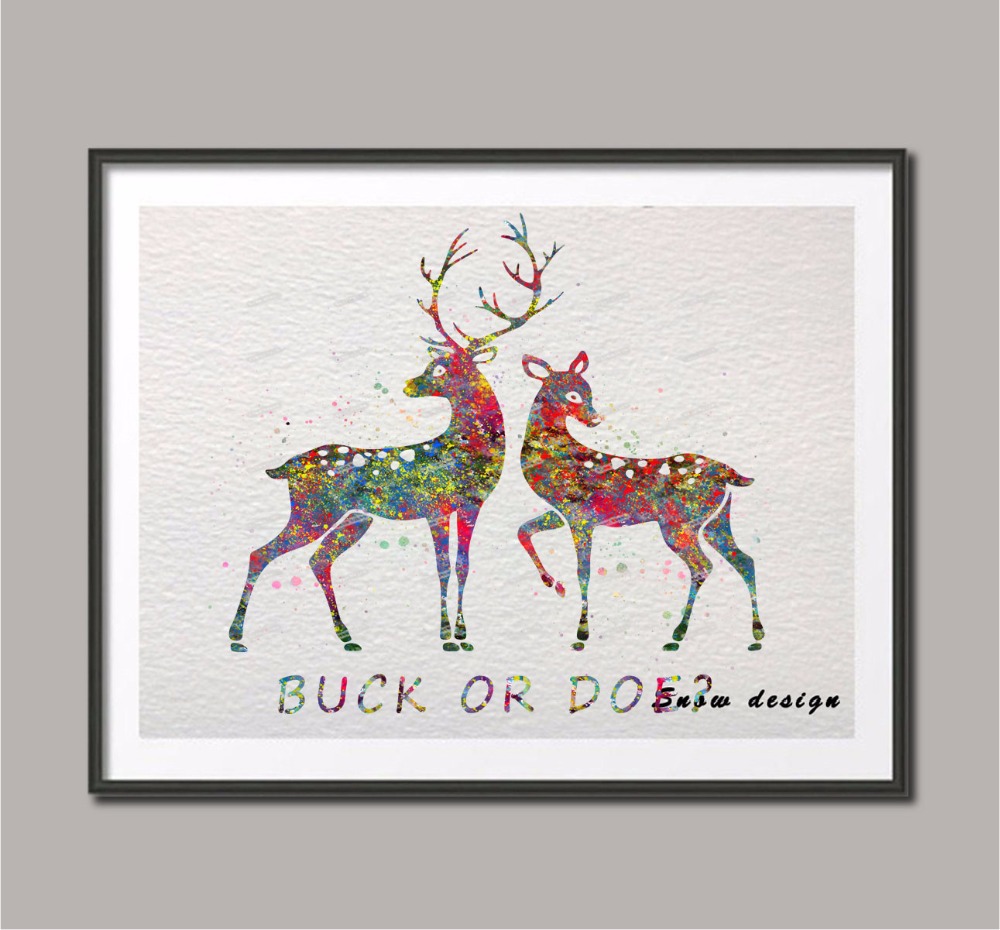 1000x930 Original Watercolor Buck Or Doe Poster Print Pictures Canvas