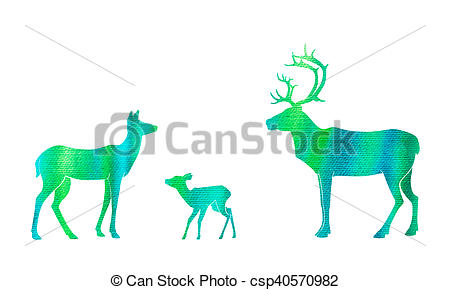 450x290 Watercolor Style Deer, Doe And Fawn Silhouette Isolated On White