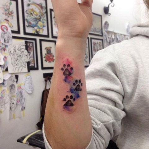 480x481 Picture Of Watercolor Paw Tattoos On The Arm