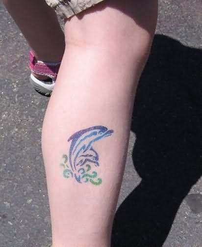 412x503 Watercolor Dolphin Tattoo On Leg