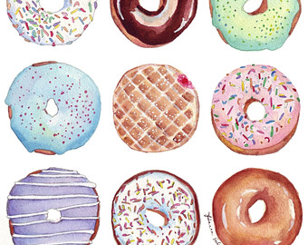 340x270 Donuts Art Print Classic Dozen Doughnut 8x10 Print Foodie Etsy
