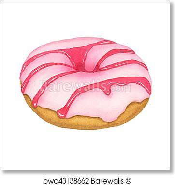 362x382 Art Print Of Watercolor Donut With Pink Frosting Barewalls