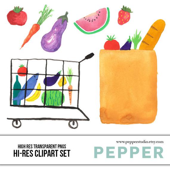 570x570 Groceries Watercolor Doodles Illustrated Clipart Etsy