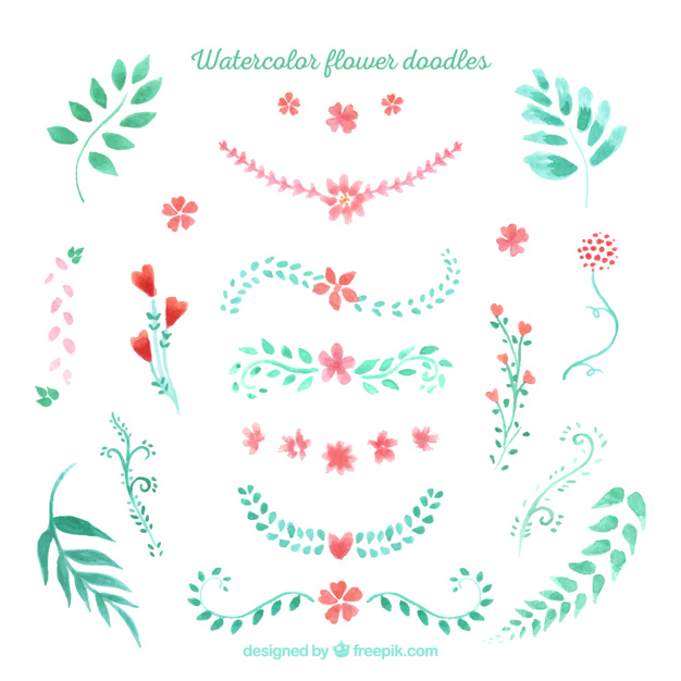 626x626 Watercolor Floral Doodles Vector Premium Download