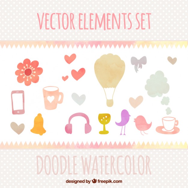626x626 Cute Watercolor Doodles Vector Free Download