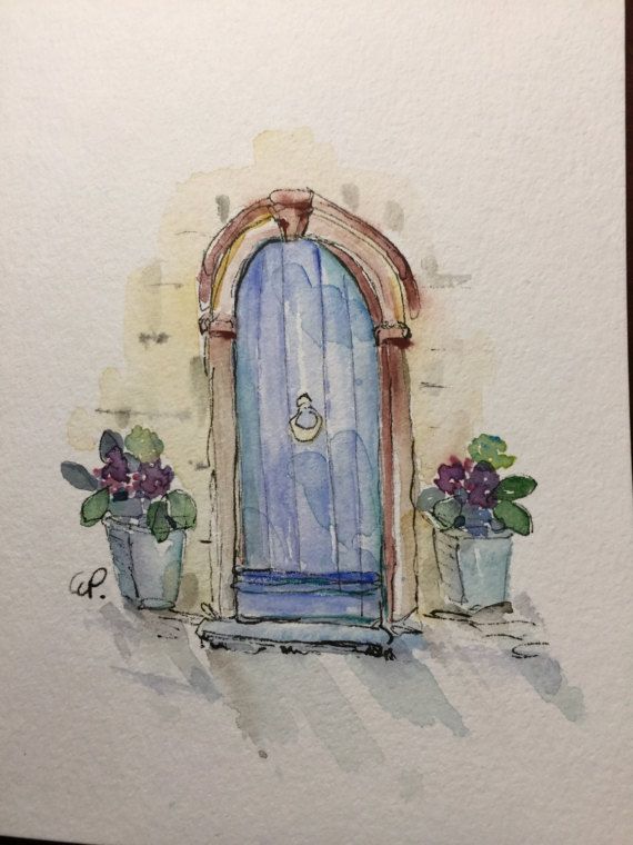 570x760 Doorway Watercolor Card Hand Painted Watercolor Card Details