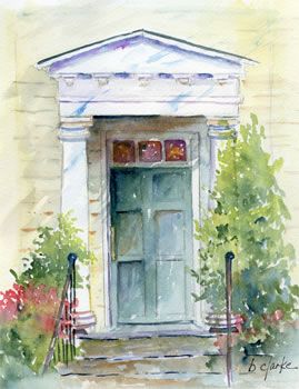 269x350 Watercolor Painting Of Green Door, By Barb Clarke Art