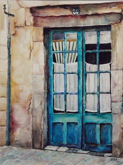420x562 Art Watercolor Door Street Blue Italy Old Made By Irmatroostvogel