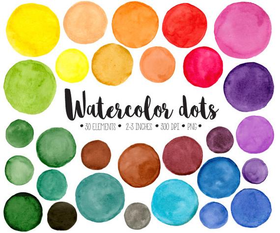 570x474 Watercolor Dots Clipart. Hand Painted Colorful Watercolour Etsy