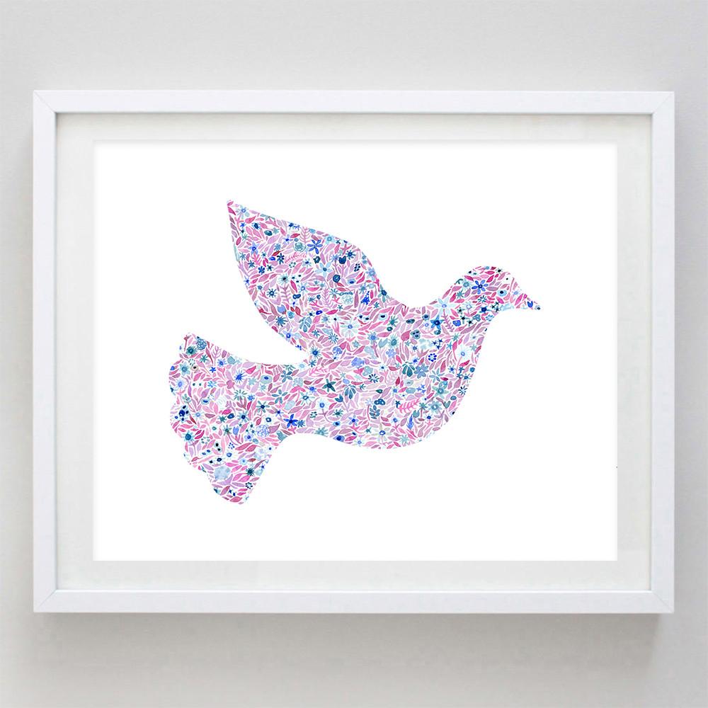 1000x1000 Dove Floral Watercolor Art Print