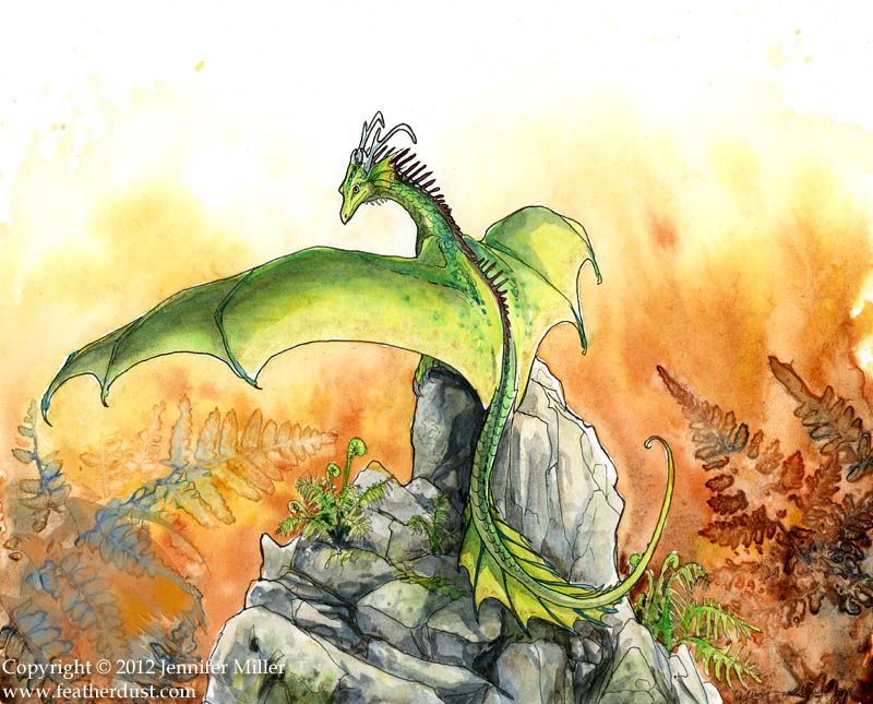 800x645 Little Fern Dragon Ink And Watercolor Painting Featherdust