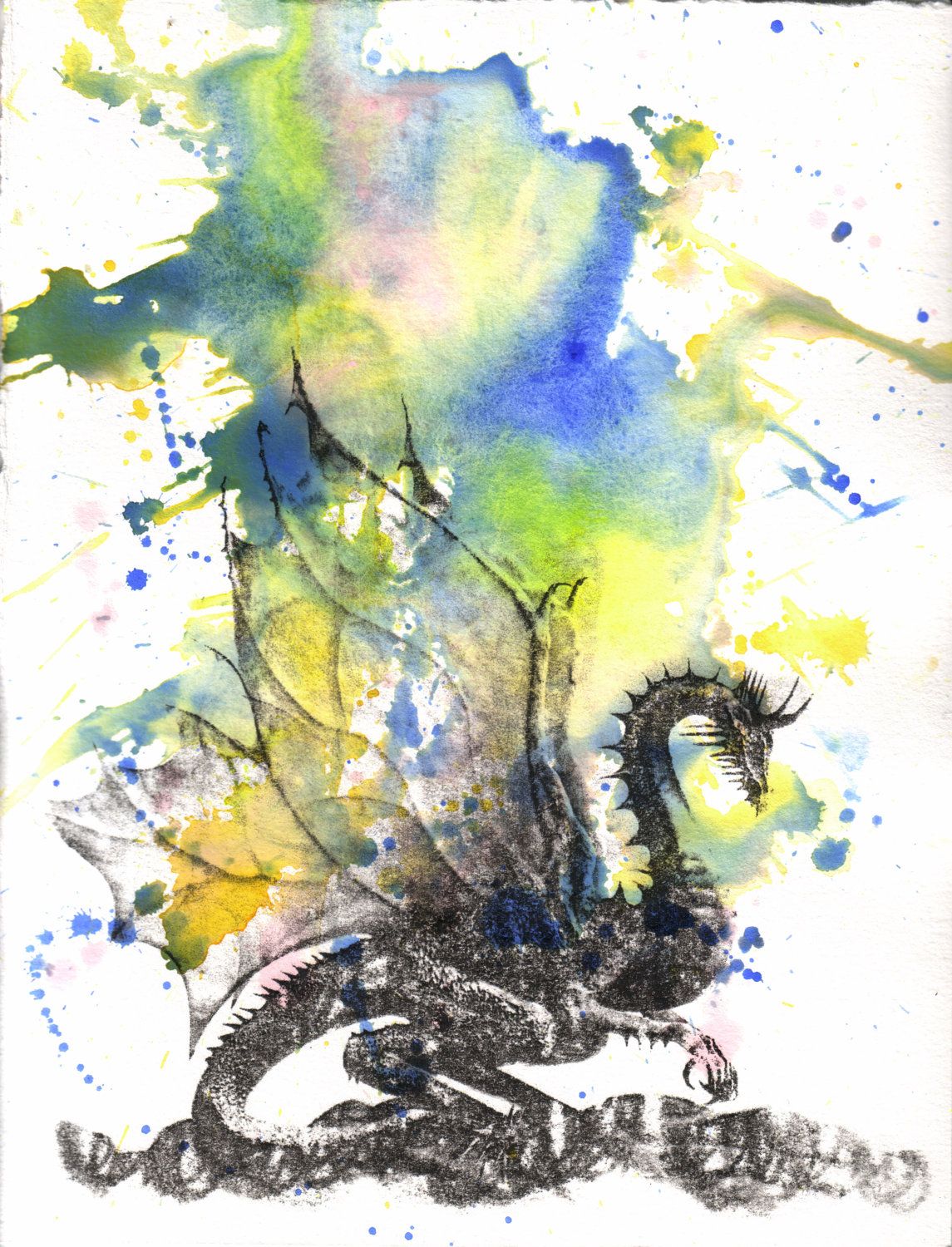 1145x1500 Mythical Dragon Watercolor Painting