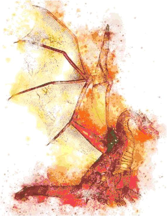570x736 Watercolor Dragon Cross Stitch Printable Needlework Pattern Etsy