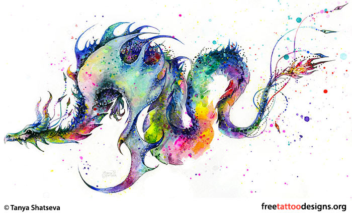 700x424 Watercolor Dragon Tattoo Design