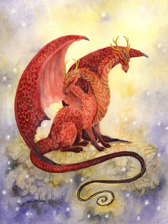 570x760 Dragon Art Original Watercolor Painting Smolder And Ember