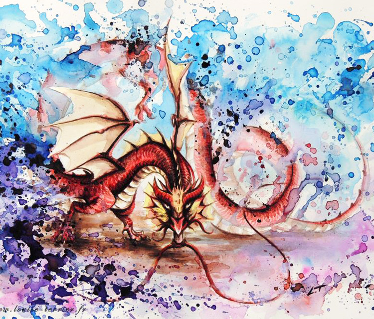 750x640 Dragon Watercolor Paintings