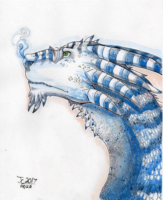 570x699 Dragon Art Blue And White Watercolor Dragon Painting Etsy