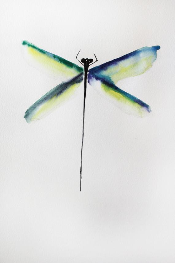 570x855 Original Watercolor Dragonfly Illustration Painting Watercolor Etsy