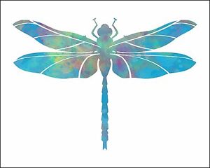 300x240 Teal Blue Dragonfly Watercolor Art Print Decor Silhouette Painting