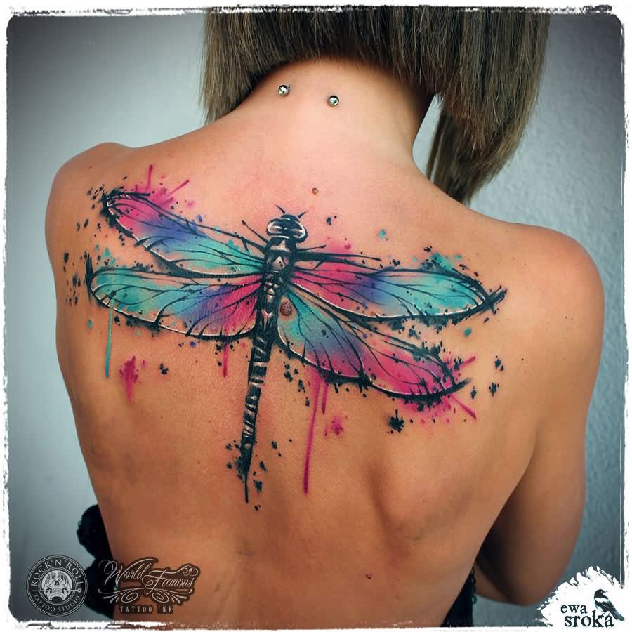 900x900 Watercolor Dragonfly Tattoo On Upper Back