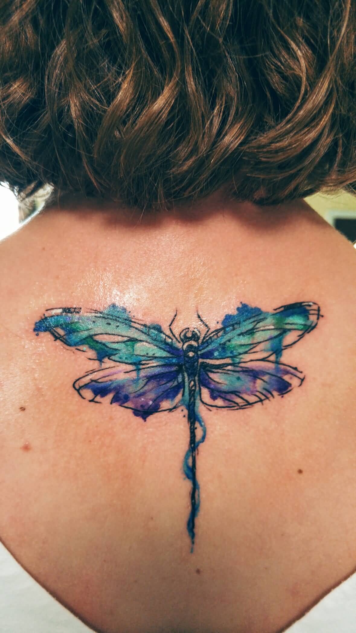 1179x2096 Watercolor Dragonfly Tattoo On Girls Back