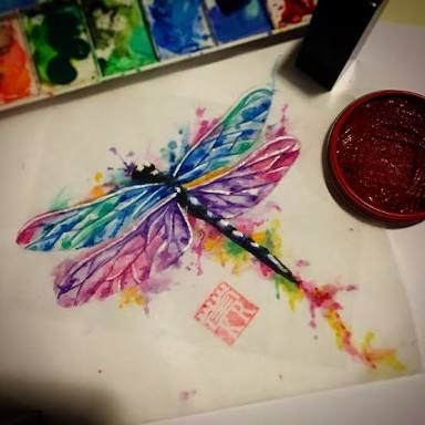 384x384 Watercolor Dragonfly Tattoo