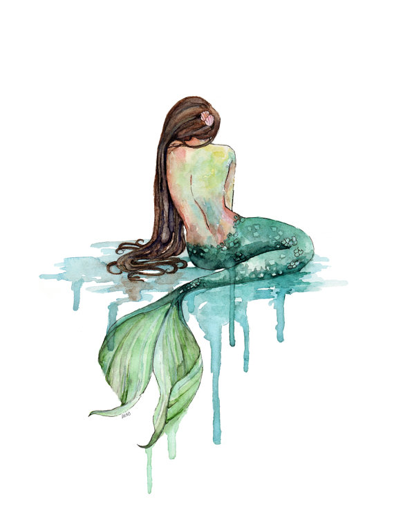 570x739 Watercolor Mermaid Painting