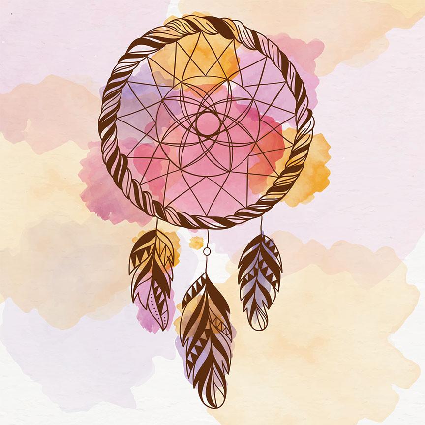 864x864 Tribal Watercolor Dream Catcher In Pink Large Modern Digital Art
