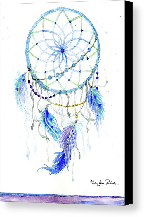 493x740 Watercolor Dream Catcher Lavender Blue Feathers 1 Canvas Print
