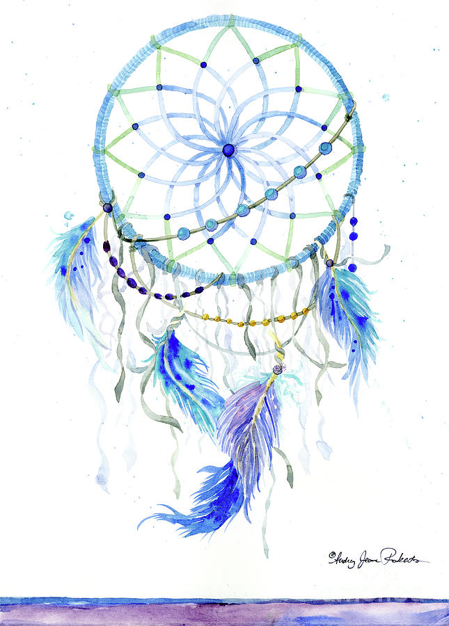 645x900 Watercolor Dream Catcher Lavender Blue Feathers 1 Painting By