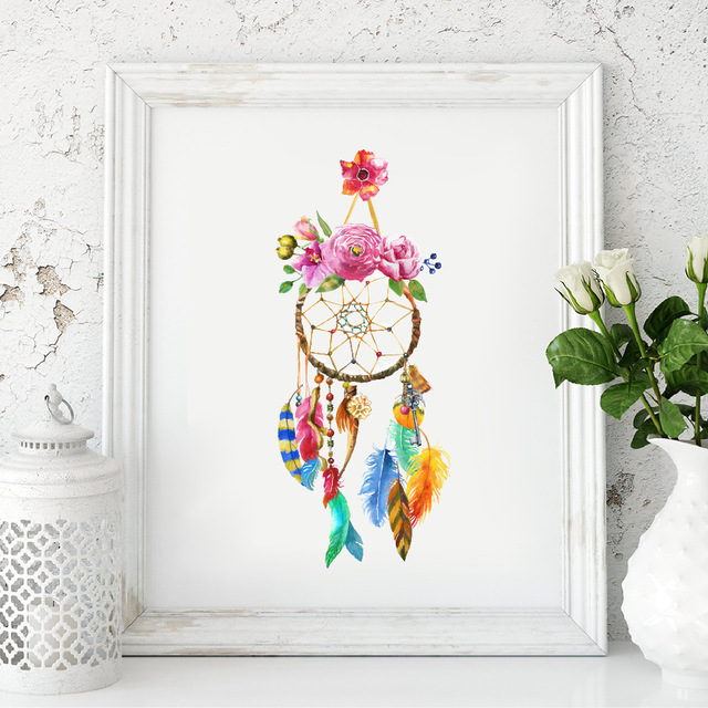 640x640 Watercolor Dream Catcher Wall Art Canvas Painting Home Decor