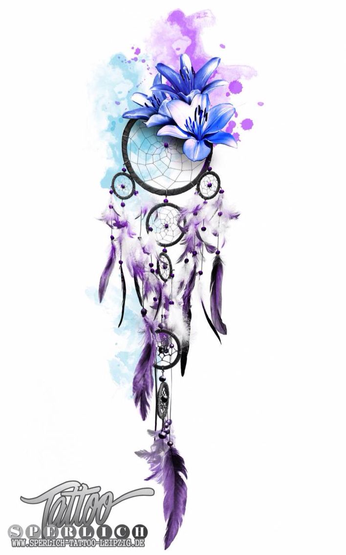 708x1136 Watercolor Dreamcatcher Tattoo Design