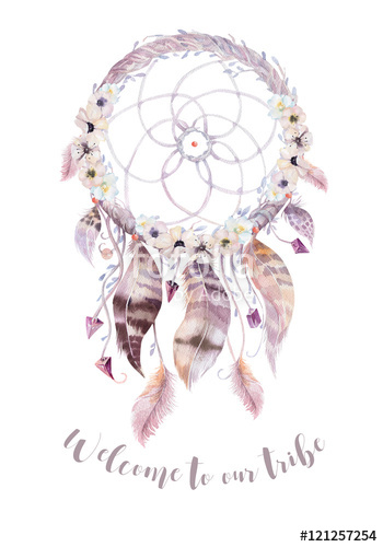 350x500 Isolated Watercolor Decoration Bohemian Dreamcatcher. Boho Feath