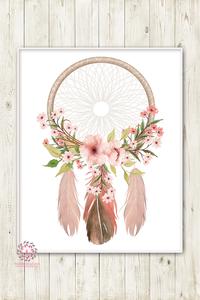 200x300 Boho Nursery Print Wall Art Watercolor Dreamcatcher Floral Feather