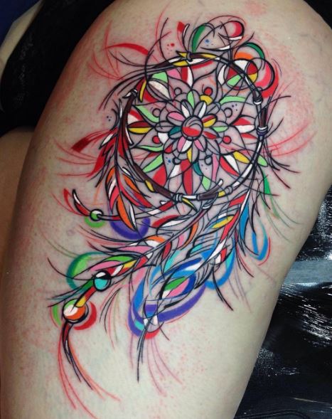 467x589 Watercolor Dreamcatcher Tattoo
