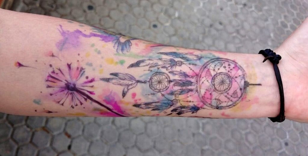 1024x520 Watercolor Dreamcatcher Tattoo With Dandelion
