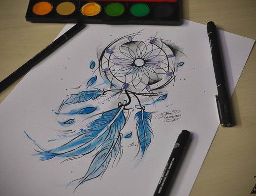 520x399 Pretty Watercolor Dreamcatcher Tattoo
