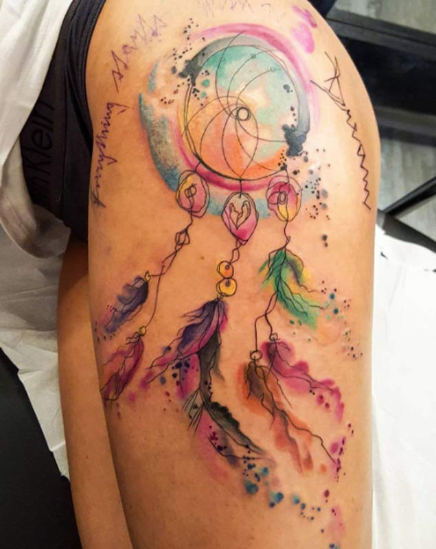 635x800 Watercolor Dreamcatcher Tattoo