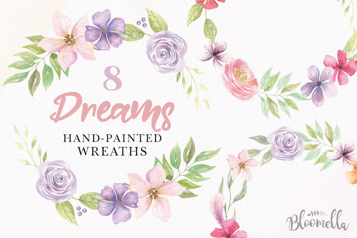 1200x800 Watercolor Dreams Clipart Wreaths Flowers Garlands Floral Pink Purple