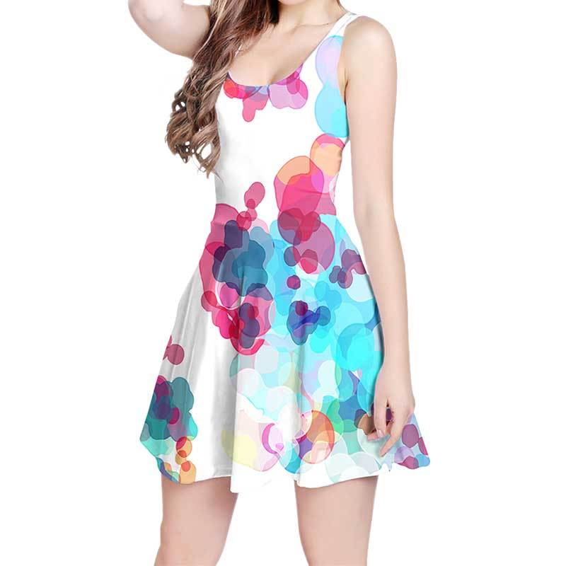800x800 Watercolor Print Dress In Pink, Blue And White