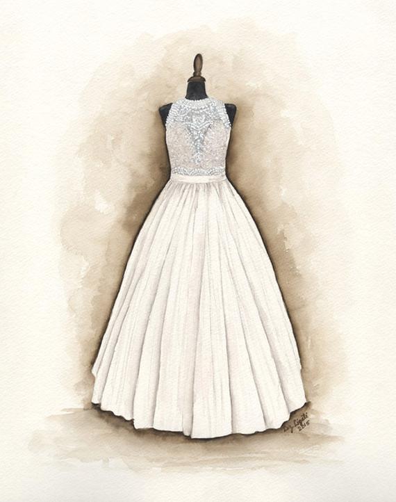 570x722 Custom Wedding Dress Painting Watercolor Unique Gift For Etsy