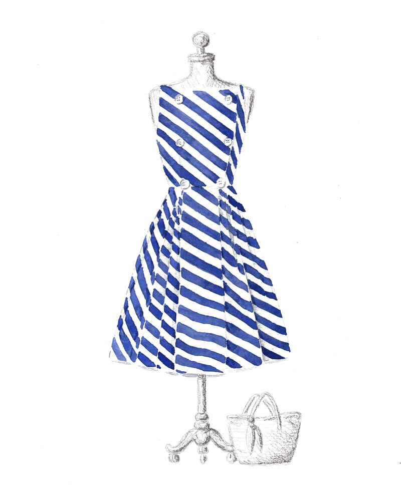 800x1000 Original 8x10 Nautical Blue Amp White Striped Dress Watercolor
