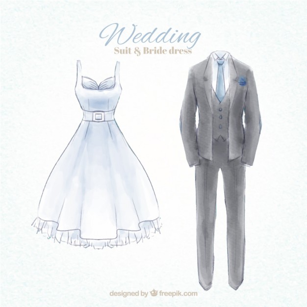 626x626 Watercolor Hand Painted Wedding Suit And Dress Vector Free Download