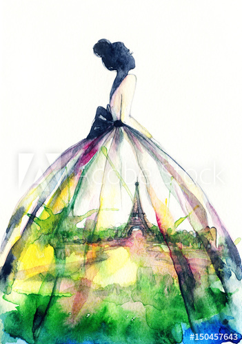 351x500 Woman In Elegant Dress. Fashion Illustration. Watercolor Painting
