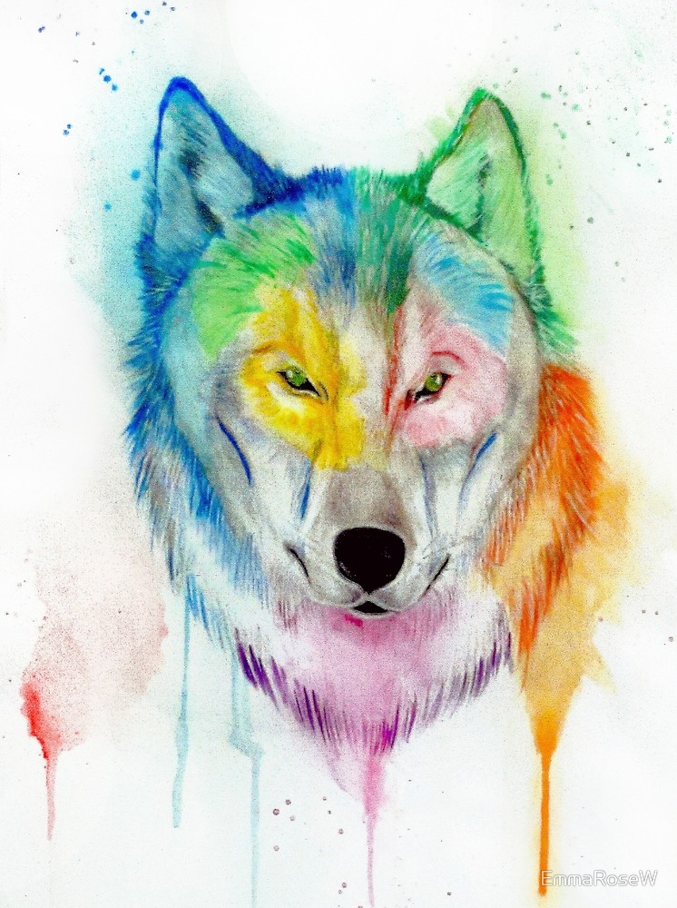 746x1000 Wolf Watercolor Drip Painting By Emmarosew Redbubble