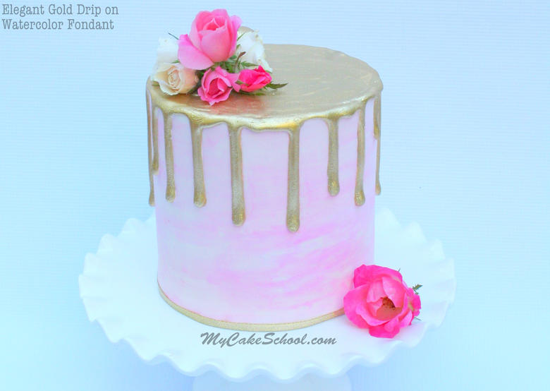 780x554 Gold Drip On Watercolor Fondant Video Tutorial My Cake School